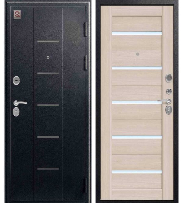 Входная дверь Центурион Х-105, черный муар - лиственница светлая